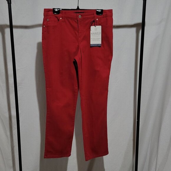 Bandolino jeans red Mandie style straight legs stretch cotton denim pants petite - Picture 1 of 16